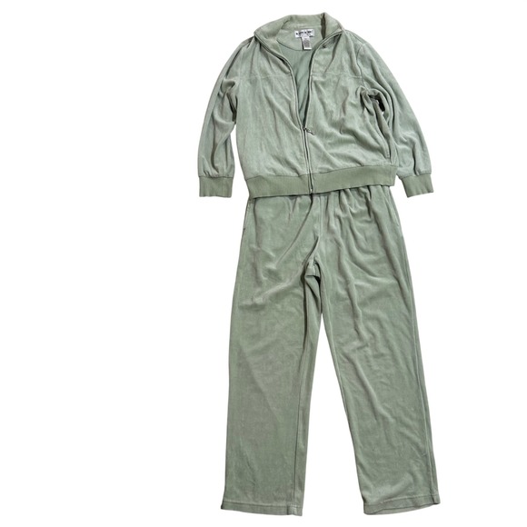 Brownstone Studio Pants - Brownstone Studio Petites Sage Green Velour Tracksuit Set Size PM Jacket & Pants